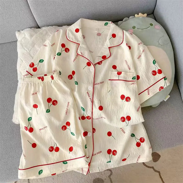 Cute Cherry Print Summer Pajama Set