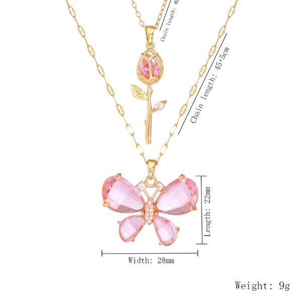 Enchanting Butterfly Rose Necklace