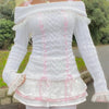 Coquette Off Shoulder Ribbon Sweater