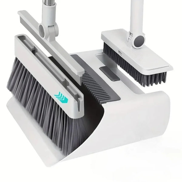 Home & Office Dual-Use 2026 Upgraded 4-in-1 Broom & Dustpan Set with Hidden Squeegee Floor Brush for Glass & Grease Cleaning