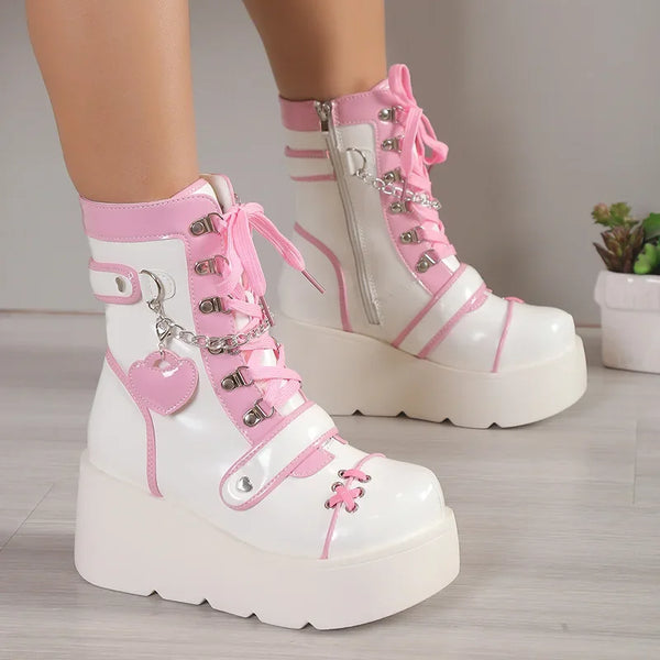 Kawaii White & Pink Platform Boots