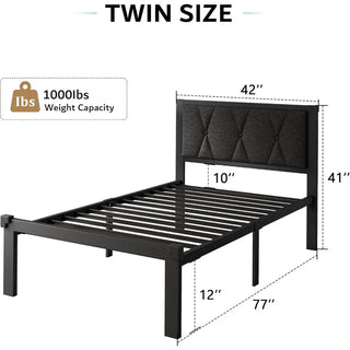 Twin Metal Bed Frame Button Tufted Headboard