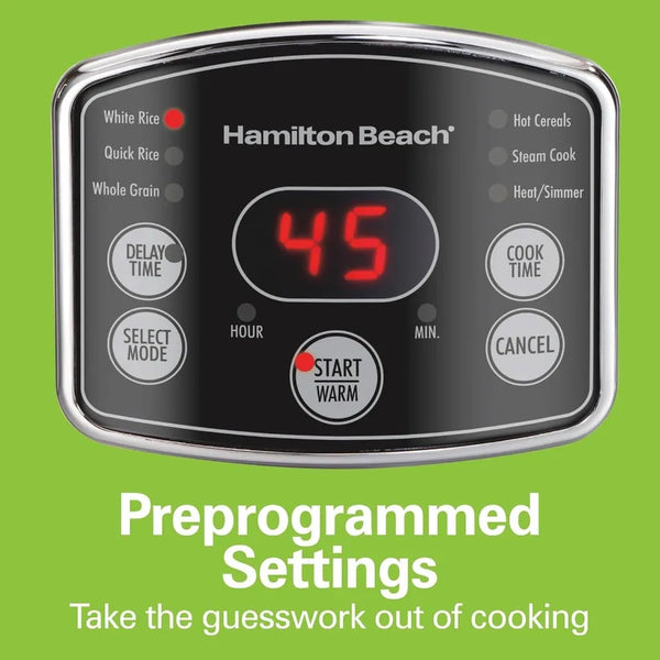 Hamilton Beach Digital Programmable Rice Cooker Food Steamer With 14Cup Capacity