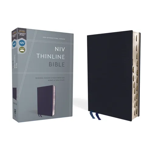 NIV, Thinline Bible, Bonded Leather, Navy, Indexed, Red Letter Edition - Bonded Leather
