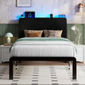 Metal Twin Bed With Headboard, LED Lights and Charging Station