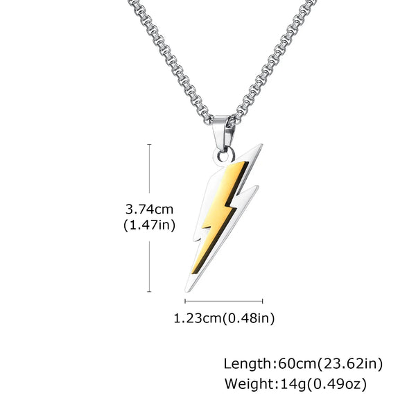 Trendy Lightning Stainless Steel Necklace for Men | Two Color Pendant Hip Hop Jewelry