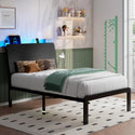 Metal Twin Bed With Headboard, LED Lights and Charging Station