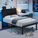 Metal Twin Bed With Headboard, LED Lights and Charging Station