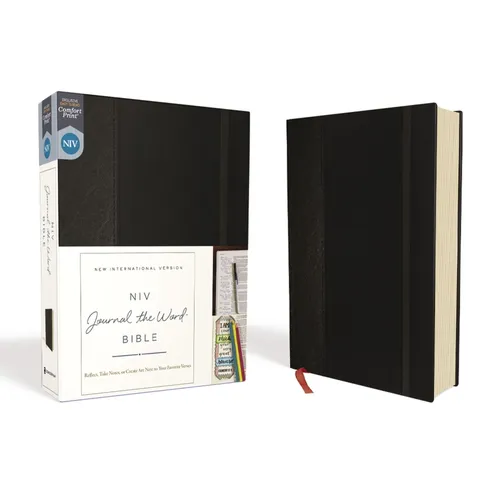 NIV, Journal the Word Bible, Hardcover, Black, Red Letter Edition, Comfort Print: Reflect, Take Notes, or Create Art Next to Your Favorite Verses - Hardcover