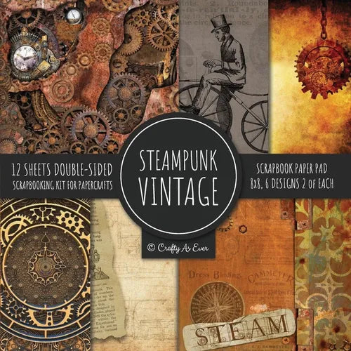 Vintage Steampunk Scrapbook Paper Pad 8x8 Scrapbooking Kit for Papercrafts, Cardmaking, DIY Crafts, Old Retrofuturistic Theme, Vintage Design - Paperback