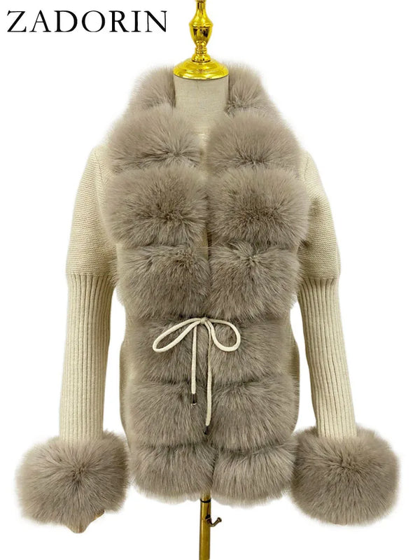 Knitted Sweater Fur Cardigan
