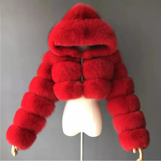 Buy red Furry Cropped Faux Fur