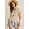 BREEZY NATURAL COTTON OPEN KNIT BUTTON-DOWN SWEATER VEST: NATURAL