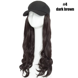 Buy dark-brown Synthetic Baseball Cap With Hair Long Wavy Fake Hair