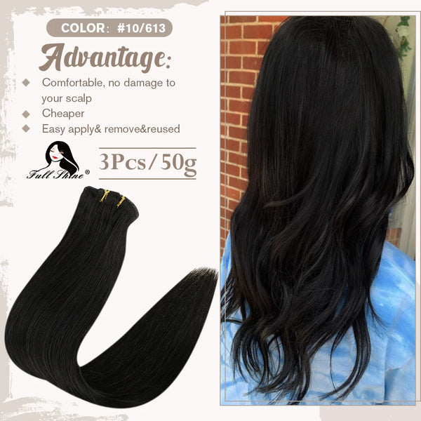 Clip in Hair Extensions Human Hair 3Pcs Remy Hair 50g