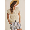 BREEZY NATURAL COTTON OPEN KNIT BUTTON-DOWN SWEATER VEST: NATURAL