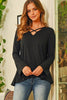 Criss Cross Neck Long Sleeve Hacci Top