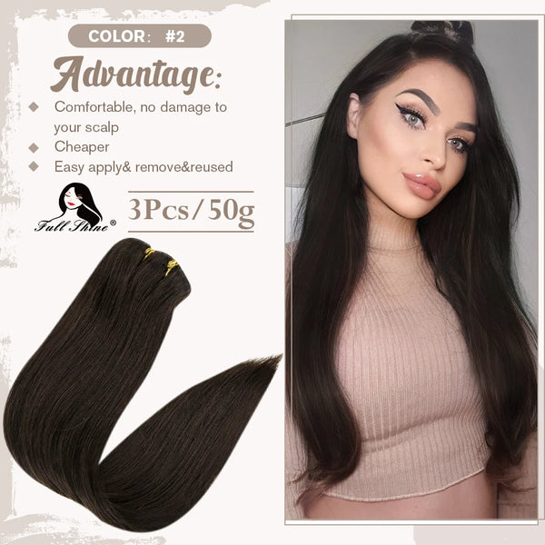 Clip in Hair Extensions Human Hair 3Pcs Remy Hair 50g