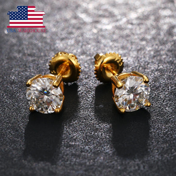 Classic Screw Back 925 Sterling Silver 6.5mm 1ct VVS Moissanite Diamond Stud Earrings