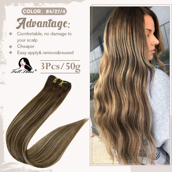 Clip in Hair Extensions Human Hair 3Pcs Remy Hair 50g