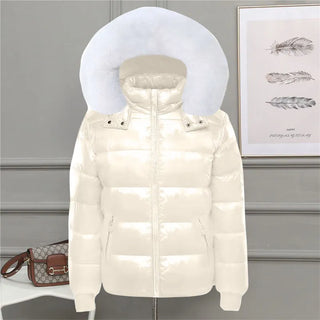 Buy off-white1 Glossy Black Jackets Solid Color Parka Coat