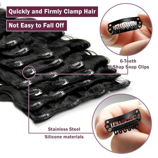 Brazilian Body Wave Clip in Human Hair Extensions