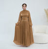 Crystal-Embellished Wide Belt Puff-Sleeve Maxi Dress(MS477)