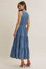 Summer Roadtrip Sustainable Denim Tiered Midi Dress