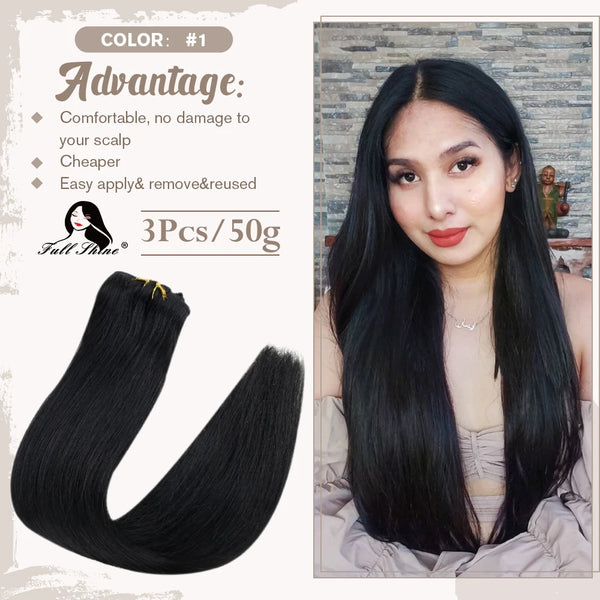 Clip in Hair Extensions Human Hair 3Pcs Remy Hair 50g