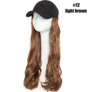 Buy light-brown Synthetic Baseball Cap With Hair Long Wavy Fake Hair