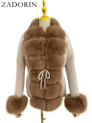 Buy camel Knitted Sweater Fur Cardigan