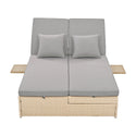 Outdoor Double Sunbed, Wicker Rattan Patio Reclining Chairs With Adjustable Backrest and Seat, Conversational Set for 2
