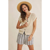 BREEZY NATURAL COTTON OPEN KNIT BUTTON-DOWN SWEATER VEST: NATURAL