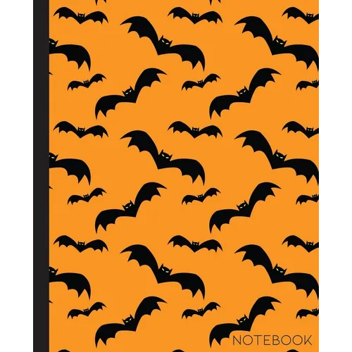 Notebook: Bat Composition Notebook with Orange and Black Halloween Theme- 7.5 x 9.25-110 Pages-Wide-Ruled- Perfect Gift for Hall - Paperback