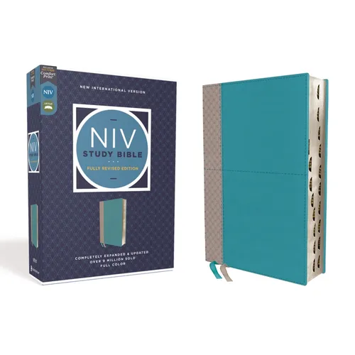 NIV Study Bible, Fully Revised Edition, Leathersoft, Teal/Gray, Red Letter, Thumb Indexed, Comfort Print - Imitation Leather