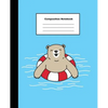 Composition Notebook: Smiling Brown Bear in Blue Swimming Pool Wide Ruled Note - Paperback