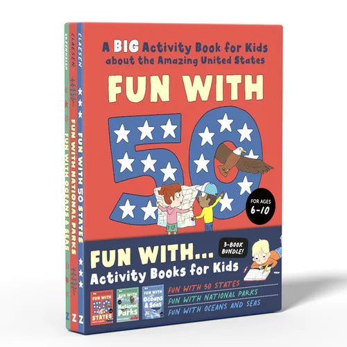 Fun Activity Books for Kids Box Set: 3 Activity Books to Learn about 50 Us States, National Parks, and Oceans and Seas - Paperback