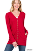 Snap Cardigan Full Sleeve With Pockets - Burgundy