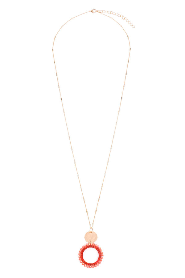 Glass Beaded Hoop Pendant Necklace