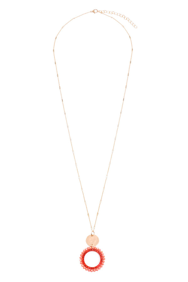 Myn1327 - Glass Beaded Hoop Pendant Necklace