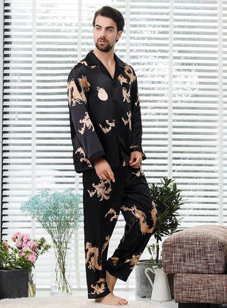 Buy long-sleeve-men1 Couple Silk Satin Pajamas