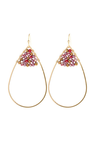 Buy red Hde3070 - Open Teardrop With Rondelle Beads Earrings