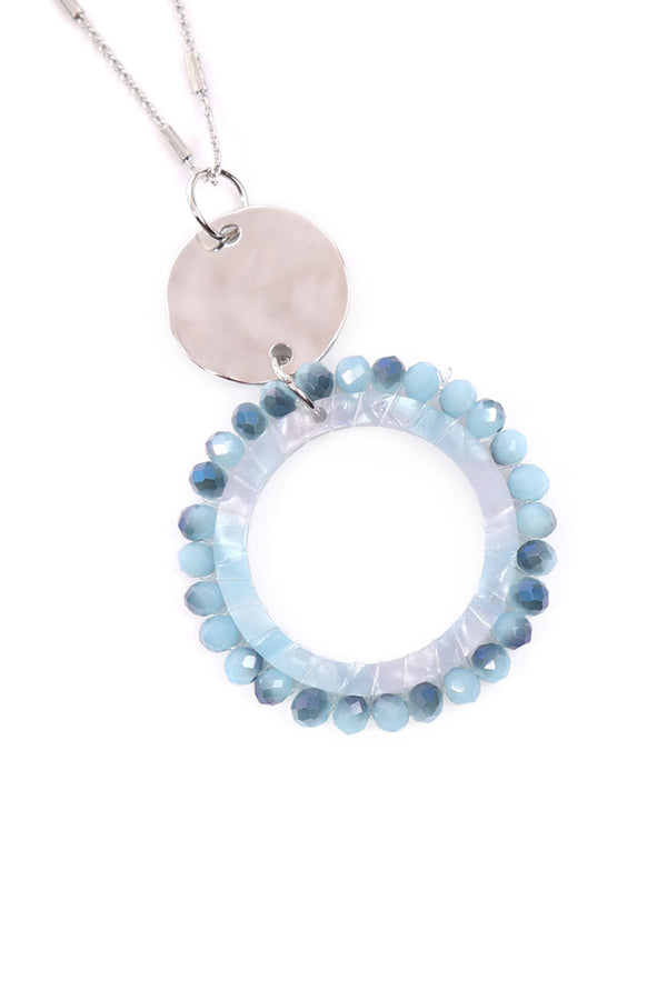 Myn1327 - Glass Beaded Hoop Pendant Necklace