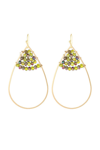 Buy olive Hde3070 - Open Teardrop With Rondelle Beads Earrings