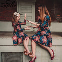 ZAFILLE Family Matching Clothes Three Quarter Autumn Winter Floral Mini Dress Mother Daughter Dresses Mommy and Me Clothes