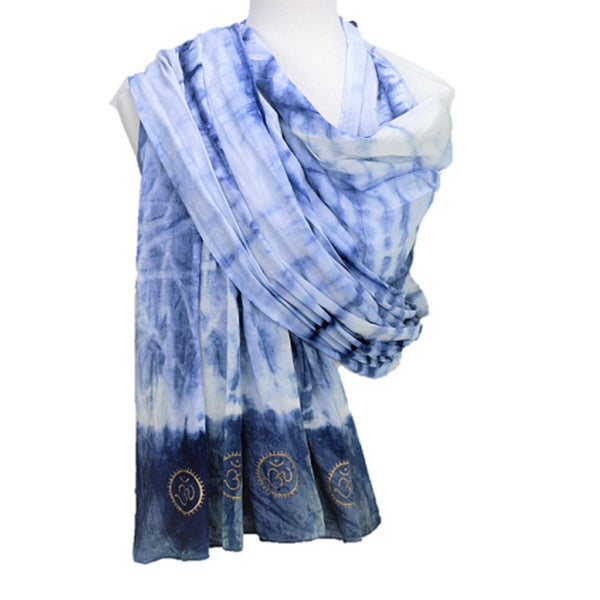 Eternity  Indigo Cotton Scarf With Golden OM Symbol