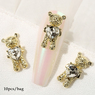 Buy type1-10pcs 10pcs Shiny Zircon Alloy Cute Bear With Crystal Heart Nail Charm