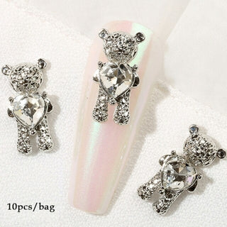 Buy type2-10pcs 10pcs Shiny Zircon Alloy Cute Bear With Crystal Heart Nail Charm