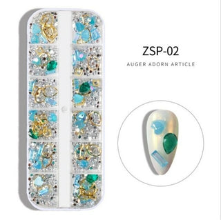Buy zsp-02 12 Grid Multi size Nail Rhinestones 3D Crystal AB Clear Nail Stones