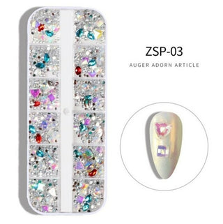 Buy zsp-03 12 Grid Multi size Nail Rhinestones 3D Crystal AB Clear Nail Stones